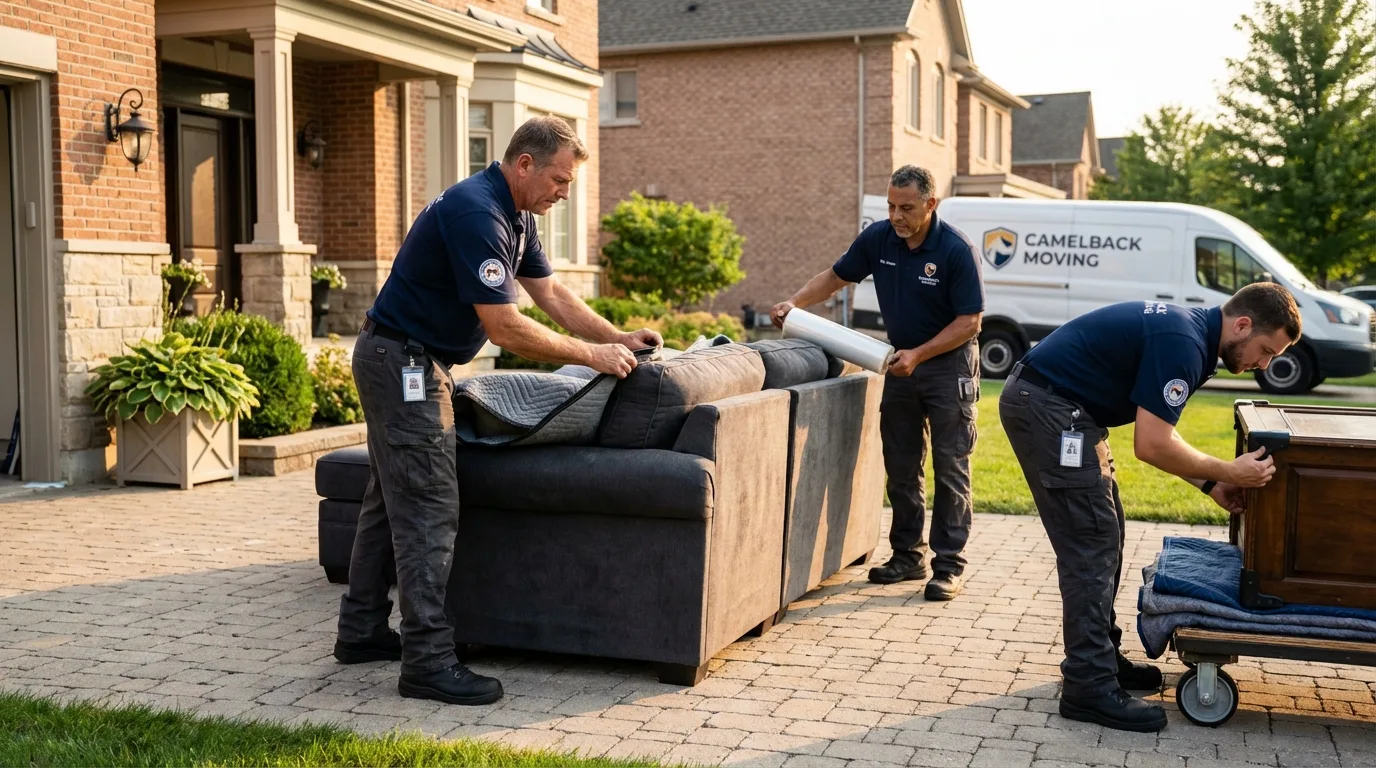 Large estate moving crew wrapping furniture in White Castle, LA