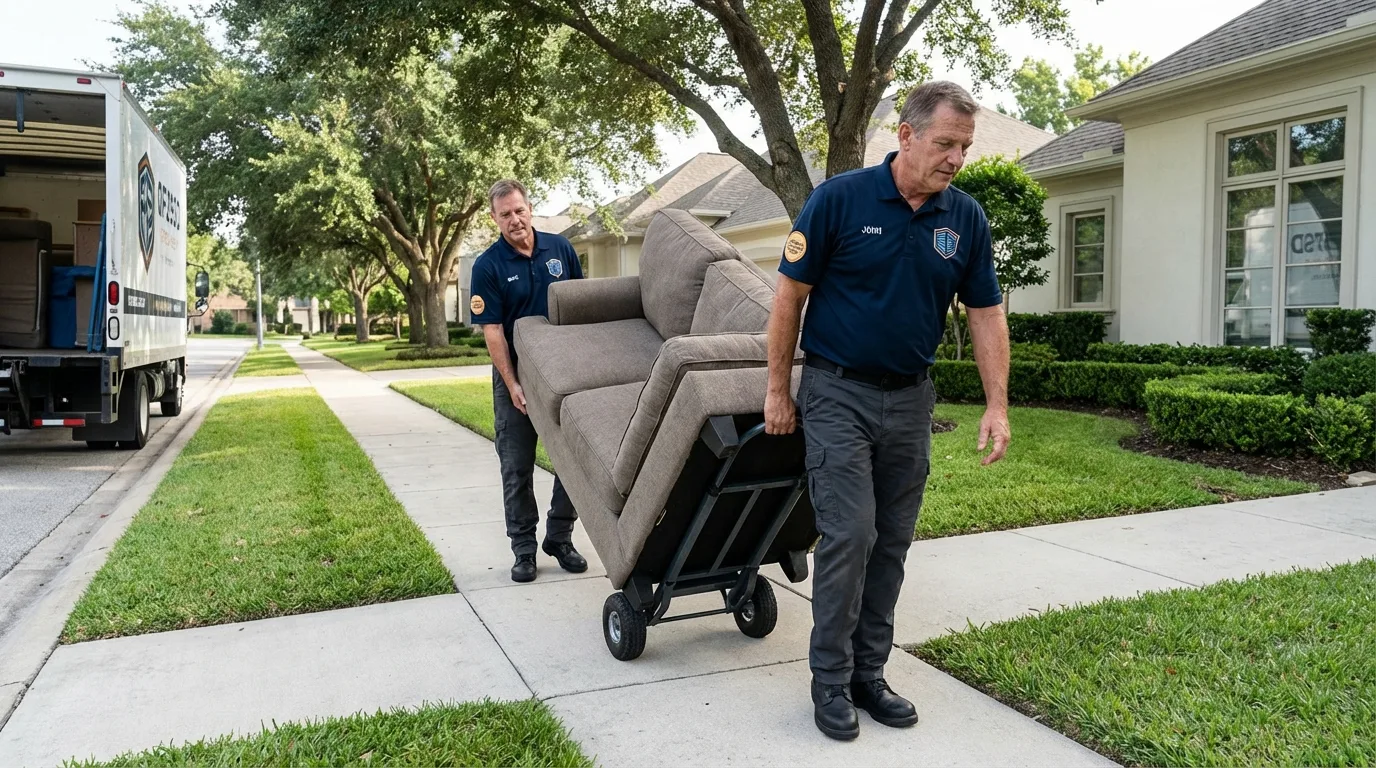 Local residential moving crew loading furniture in White Castle, LA
